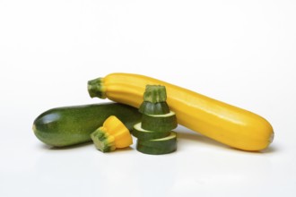 Green and yellow courgettes, Cucurbita pepo