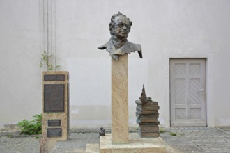 Monument to merchant, publicist and publisher Carl Joseph Meyer, bust, head, sculpture, stele, pile