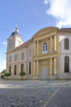 Late Baroque Christuskirche with columns and portal, Hildburghausen, Franconia, Thuringia, Germany