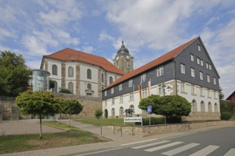 City administration building and Christuskirche, zebra crossing, inscription, Luisenblick,