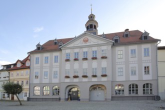 Baroque town hall built in 1711, market square, Themar, cobblestone, Thuringia, Germany