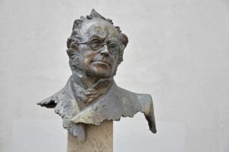 Monument to merchant, publicist and publisher Carl Joseph Meyer, bust, head, sculpture, detail,