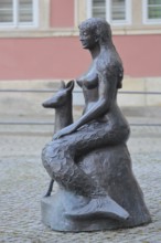 Landmark Slusia, mermaid, fairy, deer figure, female figure, town history, legend, town hall,
