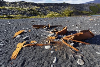Remains of the trawler Epine GY7, shipwreck on the black pebble beach Djúpalónssandur,