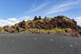 Rocky coast, bizarre lava rocks, Djúpalónssandur, Djupalonssandur, volcanic landscape, Cirrus,