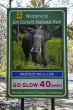 Sign Welcome to Jim Corbett National Park, Corbett National Park, near Ramnagar, Uttarakhand State,