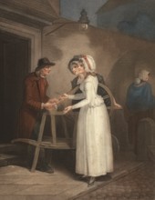 Knives, scissors and razors for grinding, Scissors grinder, Knife grinder with whetstone, two woman