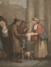 A new love song, only halfpenny a piece. Young woman selling song lyrics and poems to men, England,