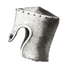 Cylindrical helmet with flat top and nose from the thirteenth century, excavated in Montgomery