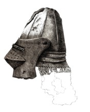 14th century, Visored Bassinet, almost spherical, attached with camailie, from Warwick Castle, from