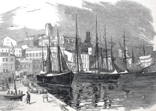The harbour of Cannes in 1883, France, Historical, digitally restored reproduction from a 19th