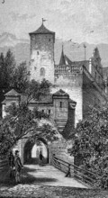 The Cadolzburg in 1880, Entrance gate, District of Fürth, Middle Franconia, Bavaria, Germany,
