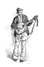 Types of small crooks, dodgy person, Pülcher, from Vienna around 1880, mandolin player, Historical,