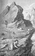 Alpine farmers mowing grass, Alps, Tyrol, around 1880, Austria, Historical, digitally restored