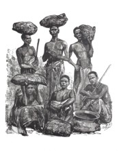Natives carrying loads, from the Lower Congo region, c. 1880, Africa, Historical, Digitally
