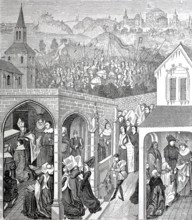 The coronation of Philip August in Reims in 1179, wood engraving after a miniature in the Library