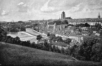 City view of Bern on the Aare, Old Town, UNESCO World Heritage Site, bridge, churches, fortress,