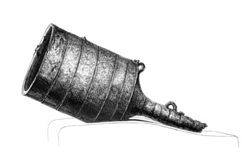 Wrought iron bombard. Large calibre, medieval cannon or mortar with muzzle loading, from the book