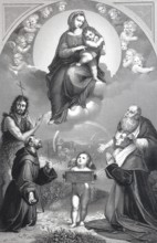 Madonna of Foligno, a depiction of the Virgin Mary, steel engraving after a painting by Raphael,
