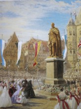 Queen Victoria laying a wreath in front of the statue of the Prince Consort, 26 August 1845,