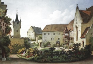 Castle courtyard of the Veste Coburg in 1864, Coburg, Upper Franconia, Bavaria, Germany,