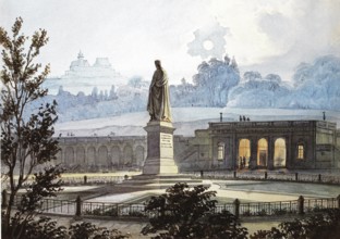 Castle square with arcades, evening, 1860, Coburg, Upper Franconia, Bavaria, Germany, Historical,