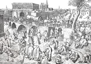 Ice skating, Ice skating in the 16th century, Antwerp, Belgium, Historical, Digitally restored