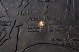 Site plan, relief, map, visitor information, Pointe du Hoc, memorial site, memorial for US Ranger,