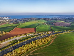 Farms and Fields over Torquay from a drone, Devon, England, United Kingdom