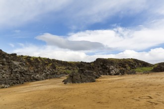 Skarðsvík Beach, sandy beach and rocky coast, coastal landscape, Skardsvik, Snaefellsnes, West