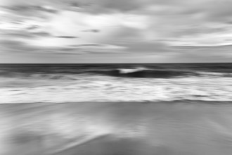 Skarðsvík Beach, surf waves on sandy beach, coastal landscape, monochrome, motion blur, Skardsvik,