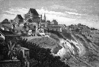 Capital Antananarivo or Tana, former royal palace Rova of Antananarivo with four corner towers,