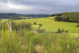 Wide green hills under a cloudy sky, Siegen