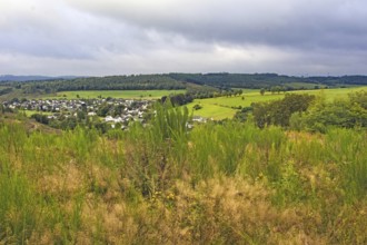 A village surrounded by wide green fields and hills, Langenholdinghausen, Siegen