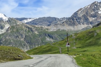 Northern pass road Mountain road from Col de l'Iseran Alpine pass to Val d'Isere Val-d'isere above