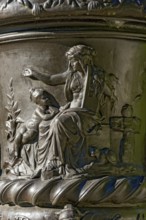 Mythological depiction, relief on a vase, ornamental ceramic vessel in Rococo style, west parterre,
