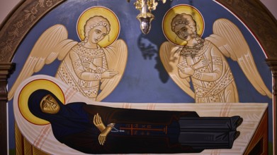 Panagia Kyra Church, Panagia tou Kastrou, Religious representation of a reclining saint surrounded