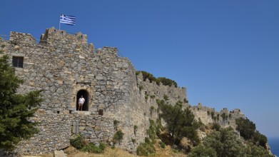 Greek flag flies over Stone Castle, Pandeli Castle, Castle, Leros Fortress, St John's Fortress,