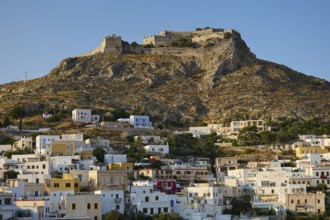 Hill with old castle above a town of white and pastel-coloured houses, Pandeli Castle, Castle,