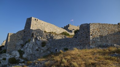 Old stone castle on a hill with clear blue sky, Pandeli Castle, Castle, Leros Fortress, St John's