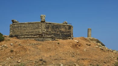 Abandoned concrete structure on a dry hill under a clear sky, Lost Place, Air Defence Position,
