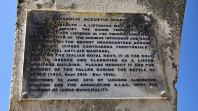 Memorial plaque on a concrete structure with historical information, Lost Place, Air Defence