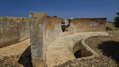 Abandoned concrete ruins under a clear sky, Lost Place, Air Defence Position, Aerophone, Parabolic