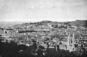 City view of Stuttgart, view from above, city church or Protestant collegiate church, valley