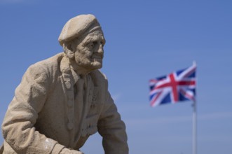 Union Jack, British flag, sculpture by Bill Pendell MM, British World War II veteran, looking back