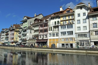 Residential and commercial buildings on Aarequai, Thun, Canton of Bern. Switzerland