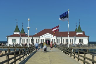 Restaurant on the historic pier in the Baltic seaside resort of Ahlbeck, Usedom Island,