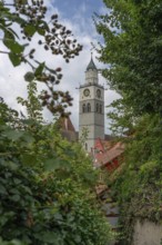 Tower of Überlingen Minster, St Nicholas, built in 1350 and 1576 in the late Gothic style,