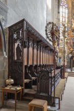 Choir stalls in Überlingen Minster, St Nicholas, built in 1350 and 1576 in the late Gothic style,