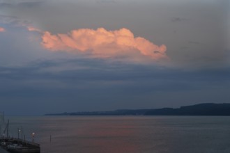 Cluster clouds in the evening light at Lake Constance, Überlingen, Baden-Württemberg, Germany